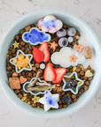dog food and diy freeze snack in Emerypets Star Cloud slow feeder bowl blue