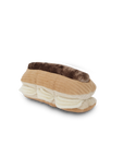 Lambwolf Collective A stuffed dog toy designed to resemble a eclair with cream and brown fur detailing, with squeaky flaps.