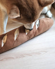 Shiba dog play with Lambwolf Collective Baguette nose work plush toy
