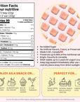 OHME Strawberry Yogurt Freeze dried Nutrition facts label and product image for a snack package with icons and text.