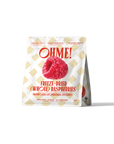Packaging of OHME! freeze-dried whole raspberries on a white background