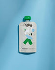 Rigby chicken pouch on a blue background