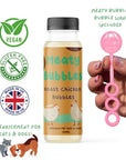 Meaty Bubbles – pet-safe, meat-flavored edible bubbles made with non-toxic, vegan‑friendly, gluten‑free ingredients; a 150 ml bottle of irresistible scented bubbles that dogs love to chase, lick, and pop.