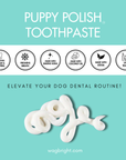 Puppy Polish™ Toothpaste (Filet Mignon Flavor) by Wag & Bright – 100 g of natural dog toothpaste made with baking soda, coconut oil, and beef flavor for fresh breath, plaque-fighting power, and a kissable smile.