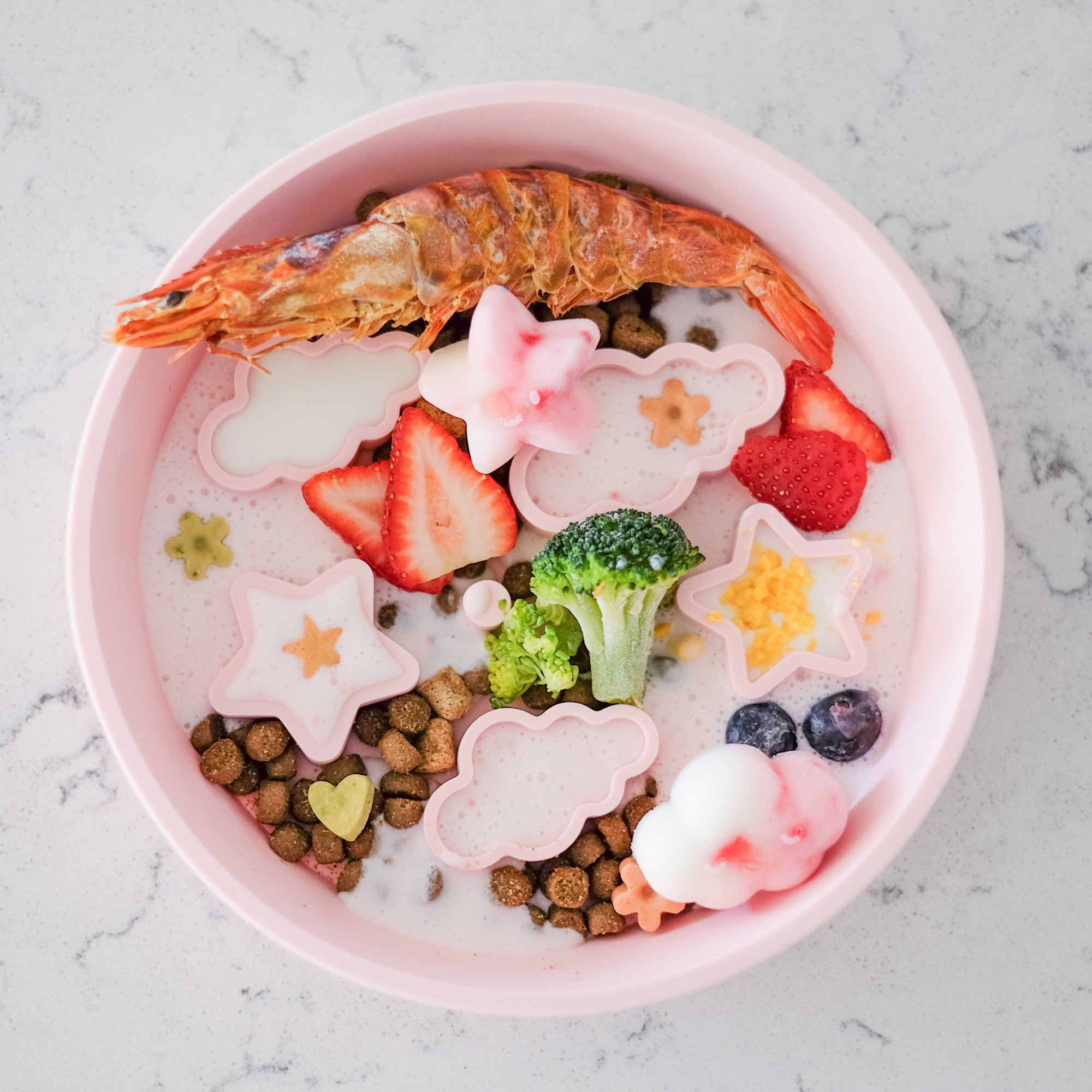 shrimp strawberry broccoli dog food in Emerypets Star Cloud slow feeder pink non toxic silicone