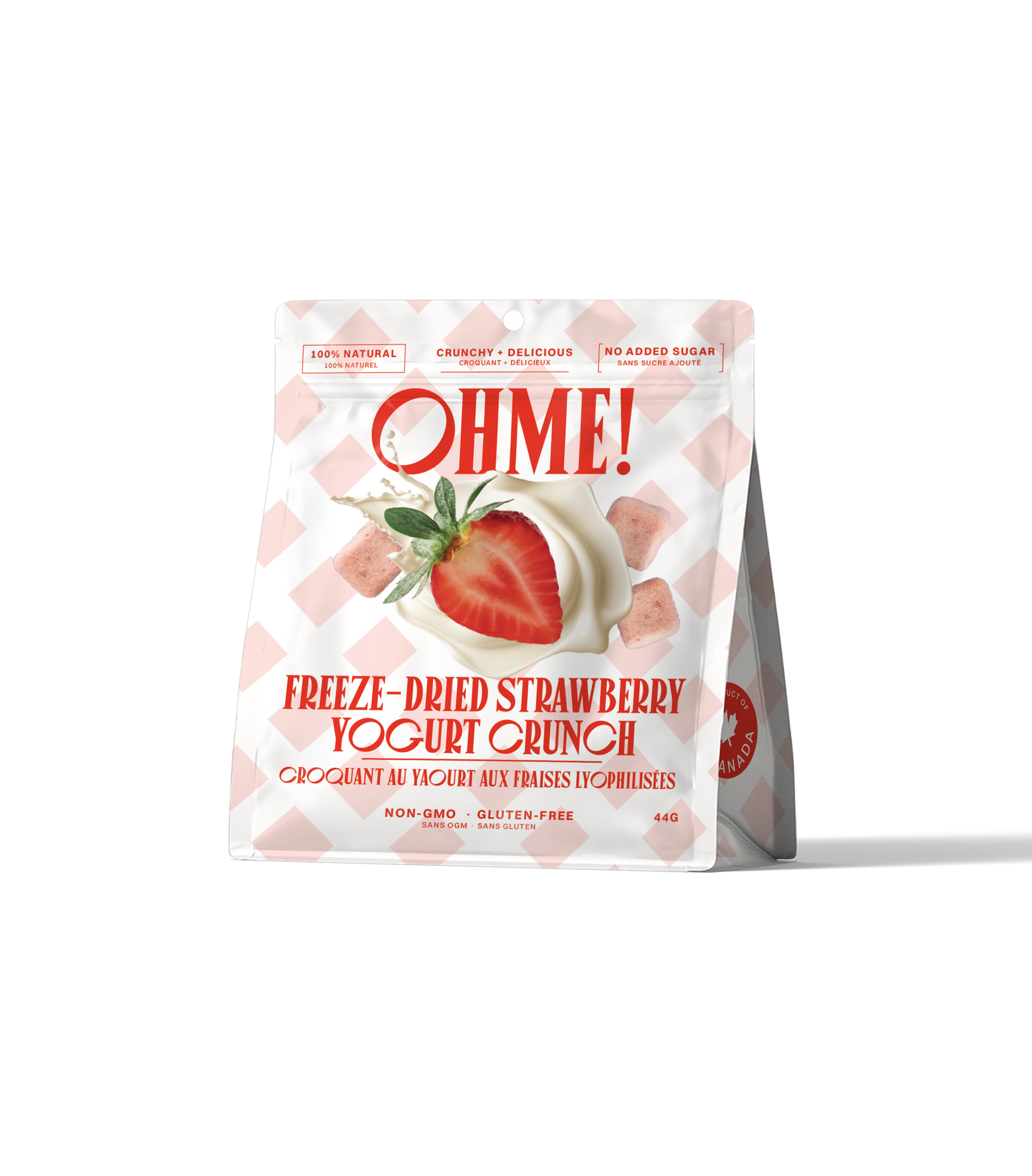 OHME! freeze-dried strawberry yogurt crunch package on a white background