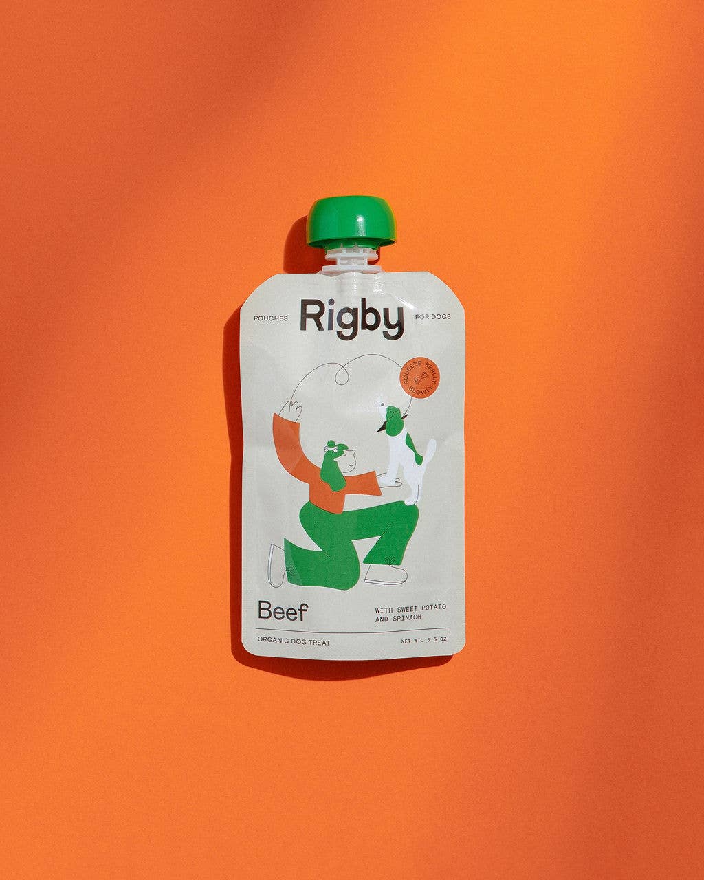 Rigby Beef pouch on an orange background