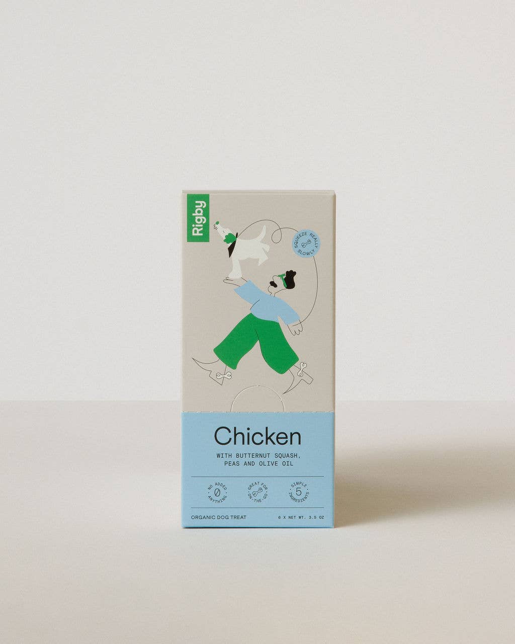Box of Rigby Chicken Dog Pouch Treat on a white background