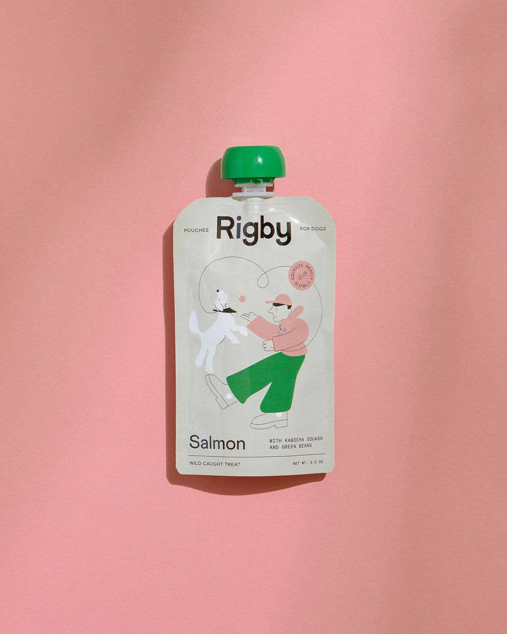 Rigby salmon pouch on a pink background