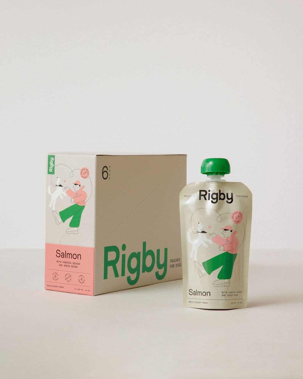Rigby salmon pouch and box on a light background
