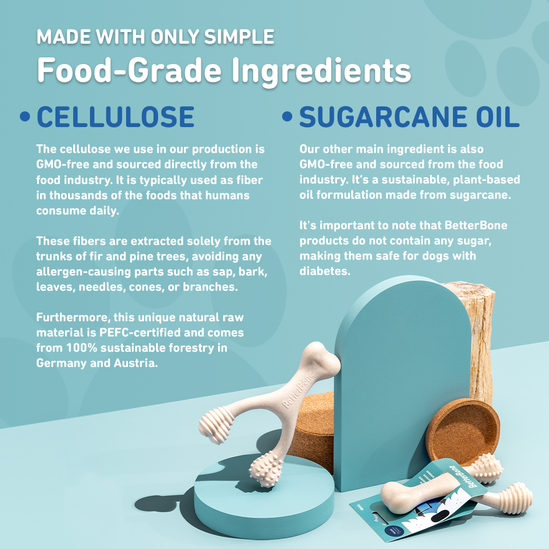 Product packaging with text about food-grade ingredients on a blue background