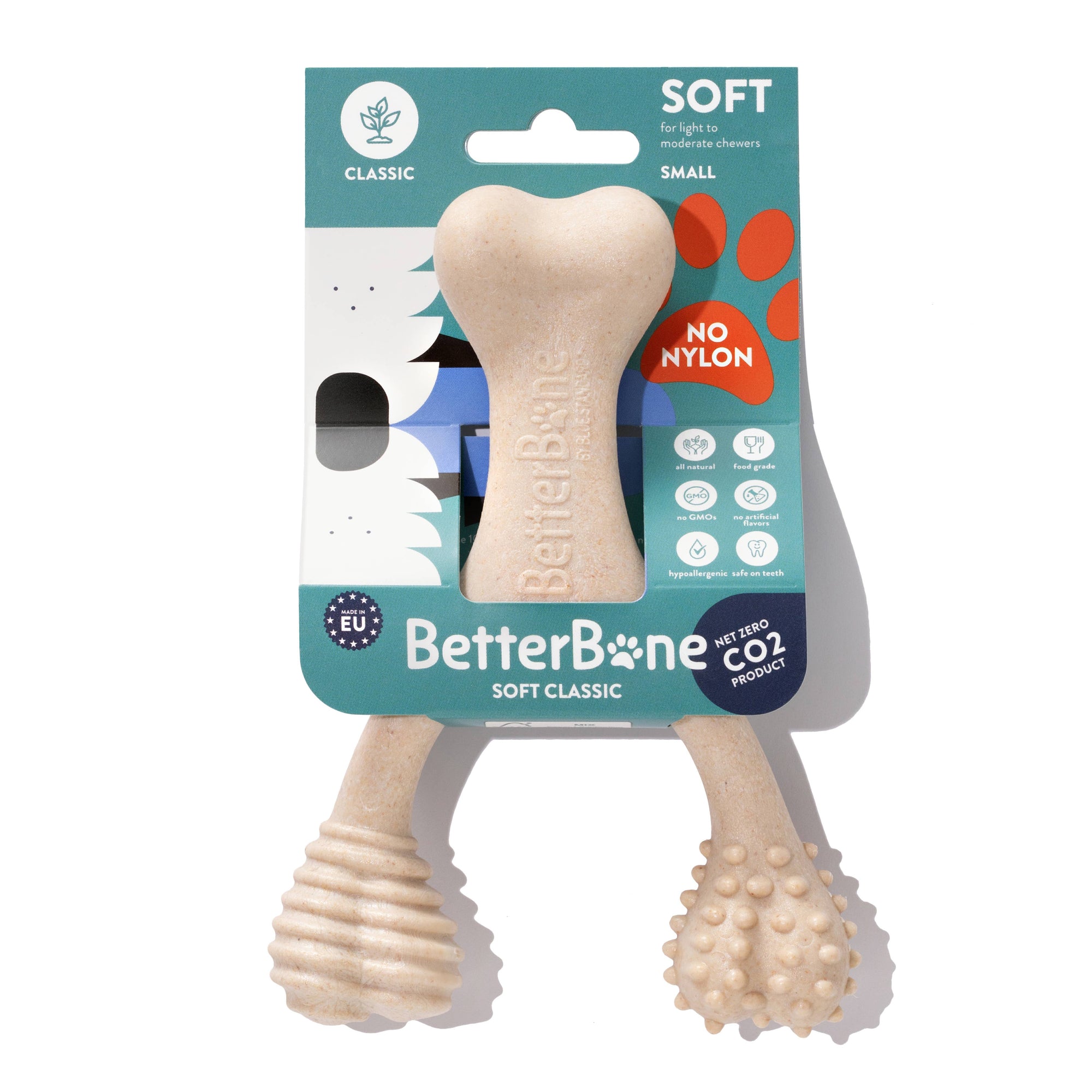 BetterBone soft dog chew toy with packaging on a white background